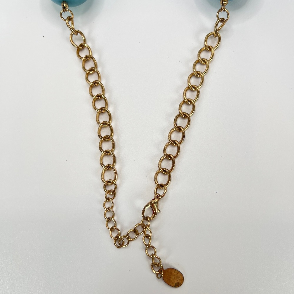 Lucia Statement Necklace Blue Gold Chunky Oversized Bead Knot Textured - Picture 6 of 9
